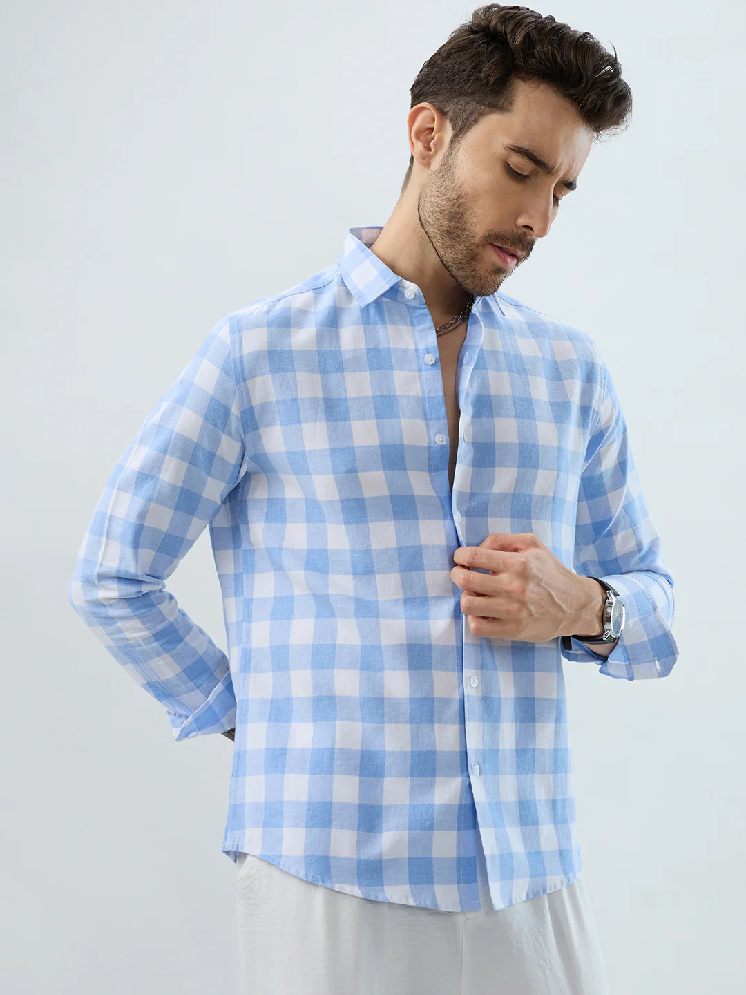 Refreshing Sky Blue Melange Gingham Checks Shirt - Image 6