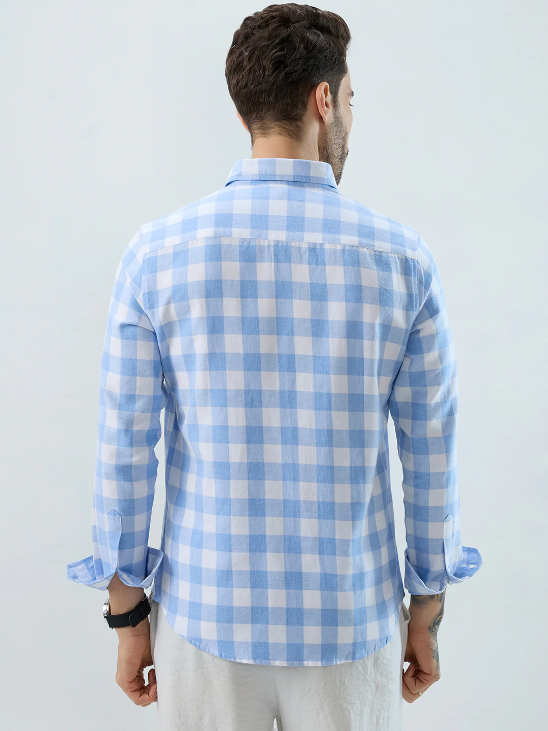 Refreshing Sky Blue Melange Gingham Checks Shirt - Image 7