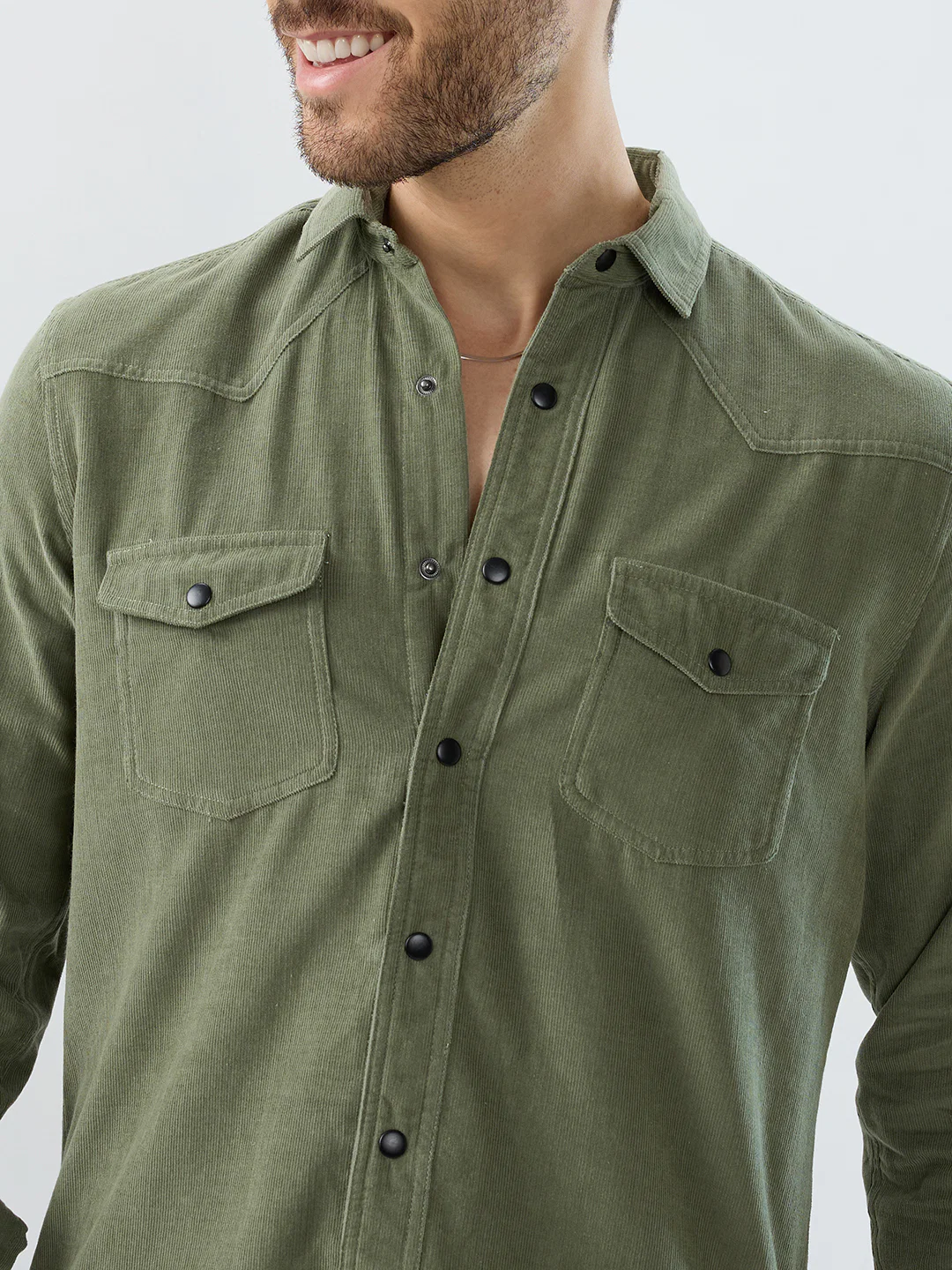 Regal Olive Double Pocket Corduroy Overshirt - Image 3