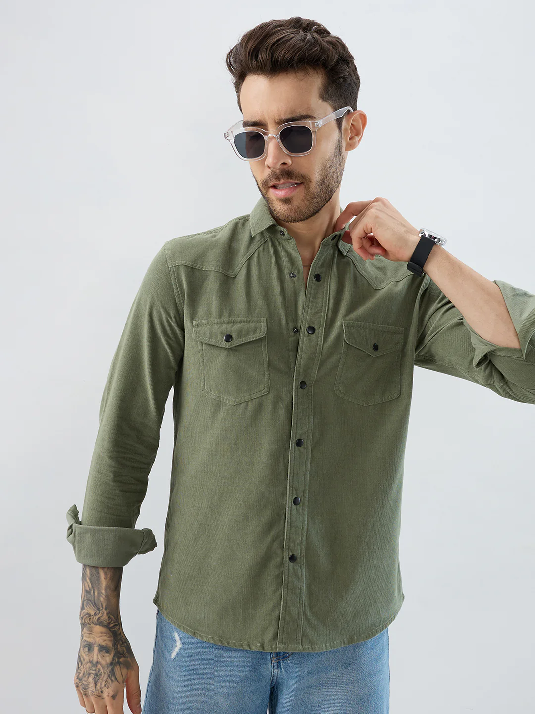 Regal Olive Double Pocket Corduroy Overshirt - Image 4