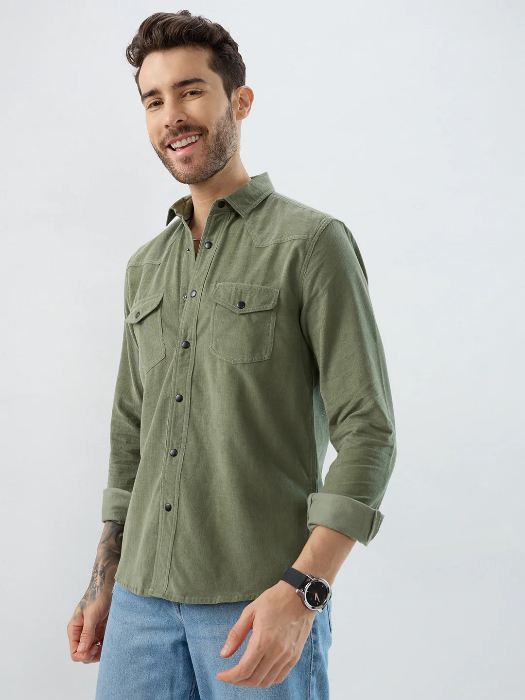 Regal Olive Double Pocket Corduroy Overshirt - Image 6