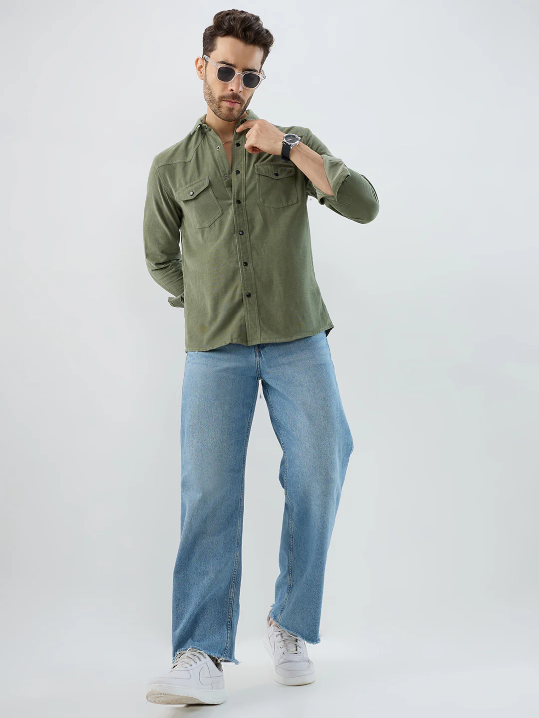 Regal Olive Double Pocket Corduroy Overshirt - Image 8