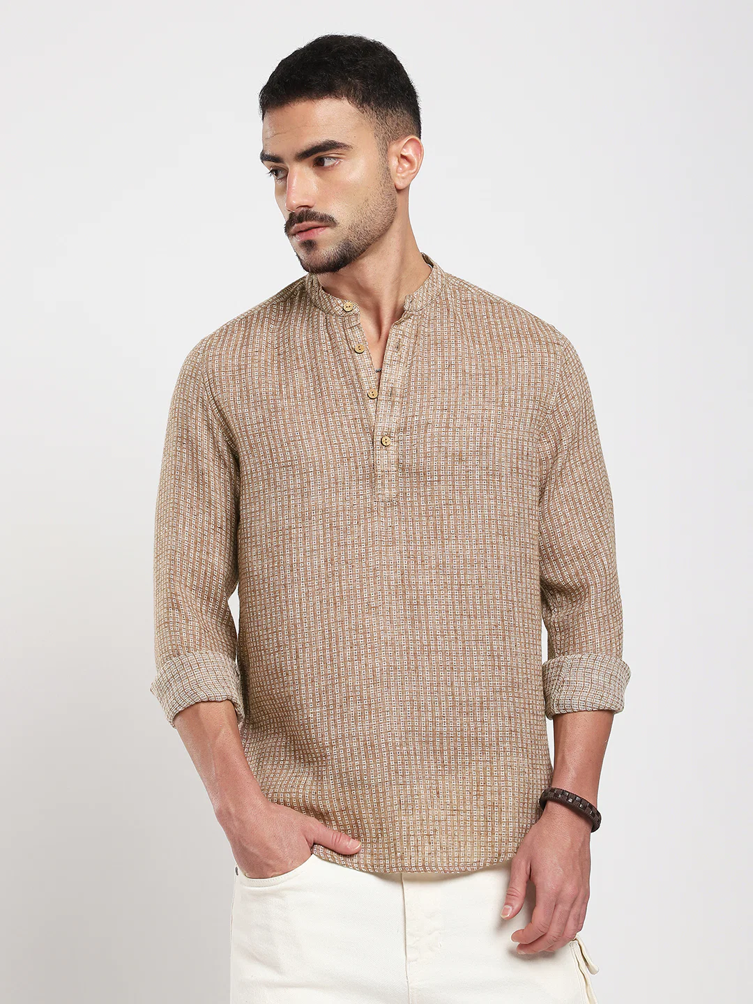 Retro Brown Mini Square Woven Kurta - Image 5