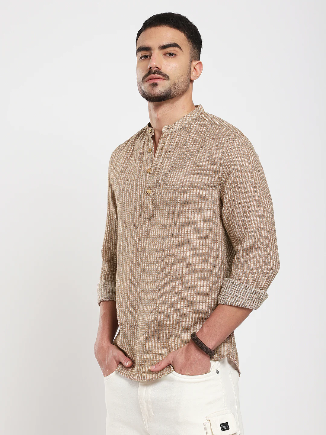 Retro Brown Mini Square Woven Kurta - Image 6