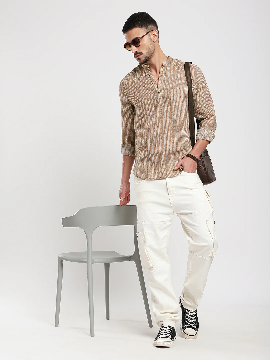 Retro Brown Mini Square Woven Kurta - Image 8