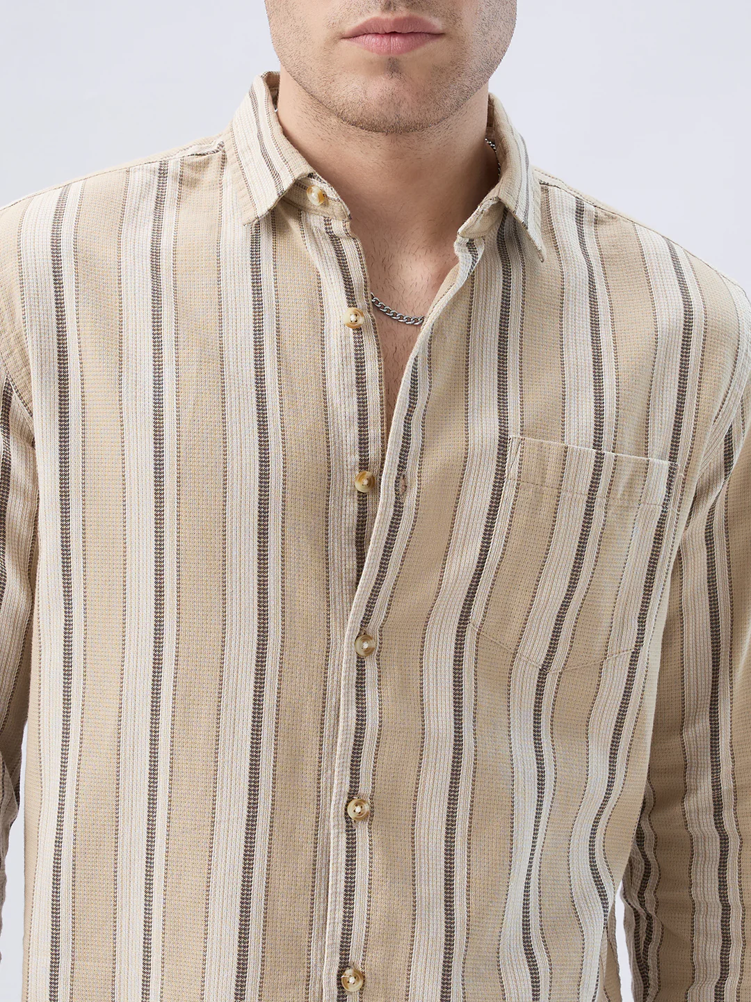 Retro Vibe Beige Stripes Shirt - Image 3