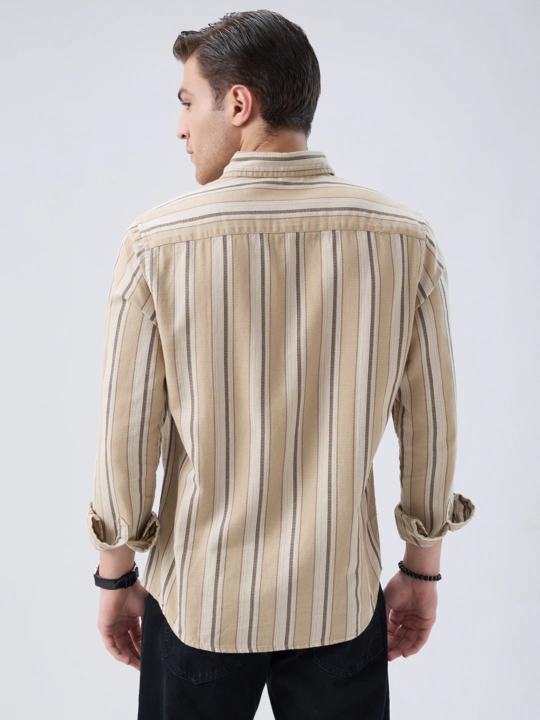 Retro Vibe Beige Stripes Shirt - Image 6