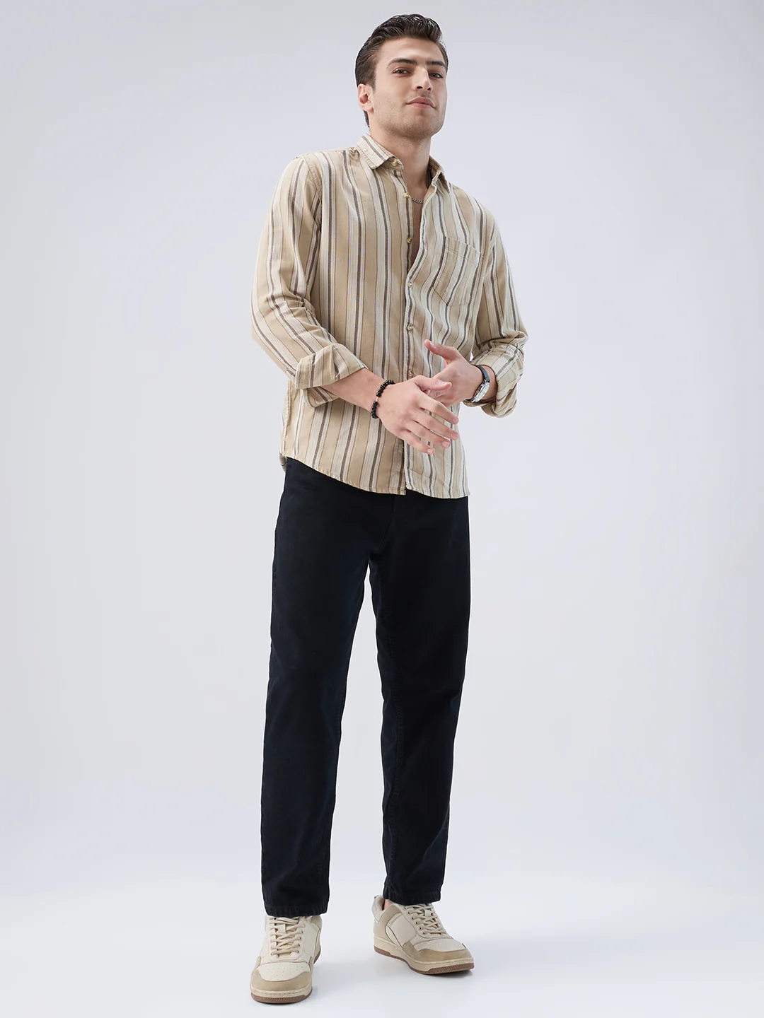 Retro Vibe Beige Stripes Shirt - Image 7