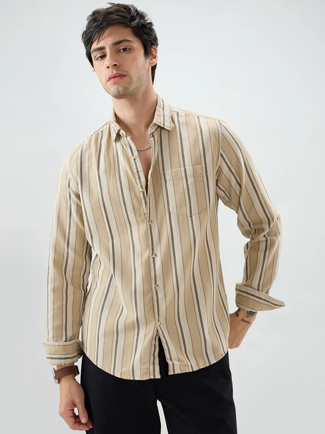 Retro Vibe Beige Stripes Shirt - Image 5