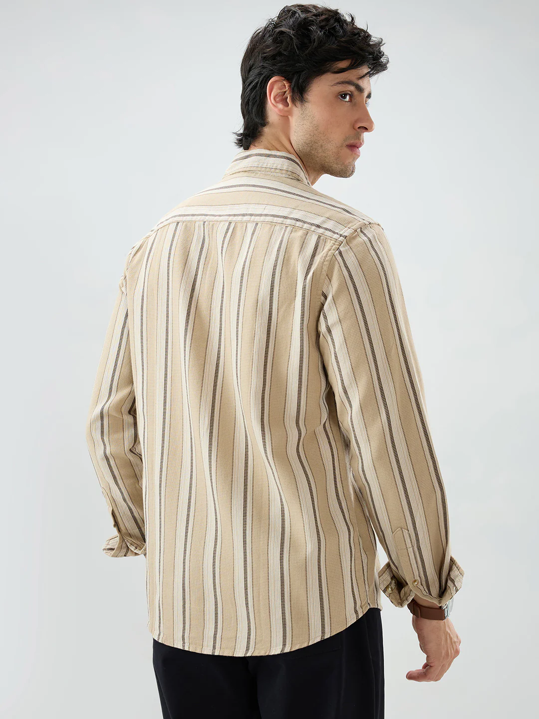Retro Vibe Beige Stripes Shirt - Image 7
