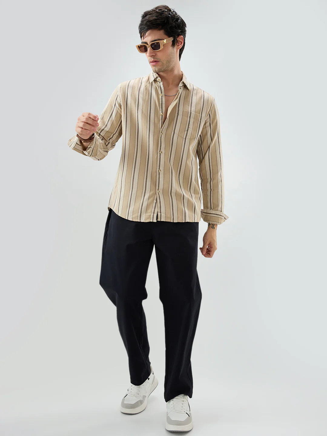 Retro Vibe Beige Stripes Shirt - Image 8