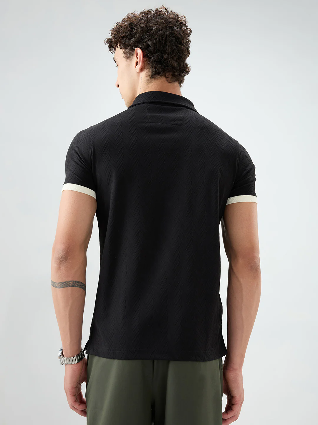 Rich Black Chevron Contrast Polo Neck T-shirt - Image 7