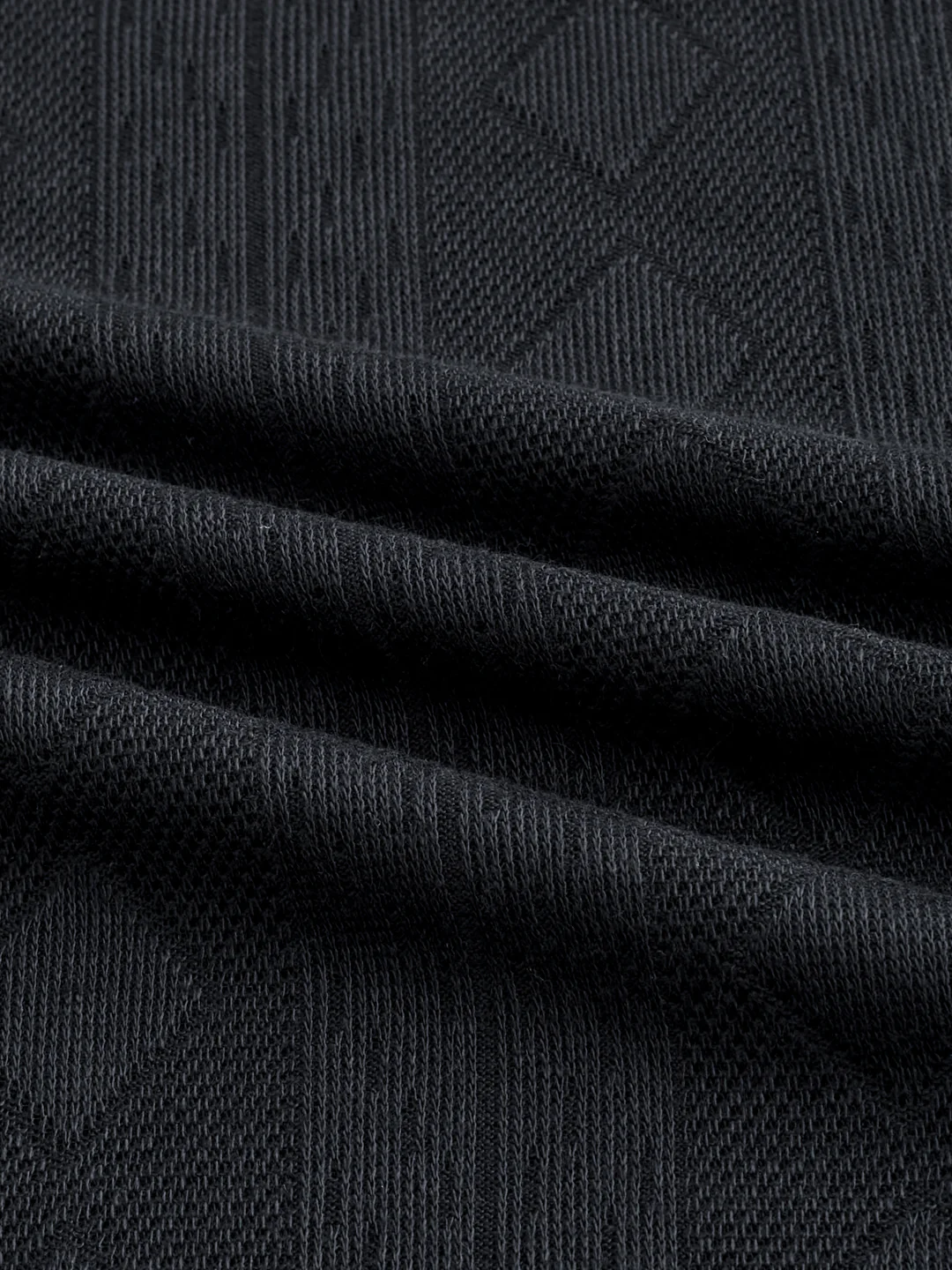 Rich Black Contrast Polo Neck Diamond Weave Knit T-shirt - Image 9
