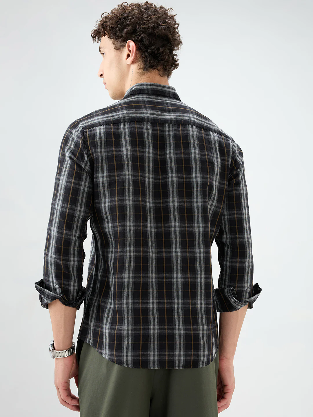 Rich Black Contrast Windowpane Melange Checks Shirt - Image 8