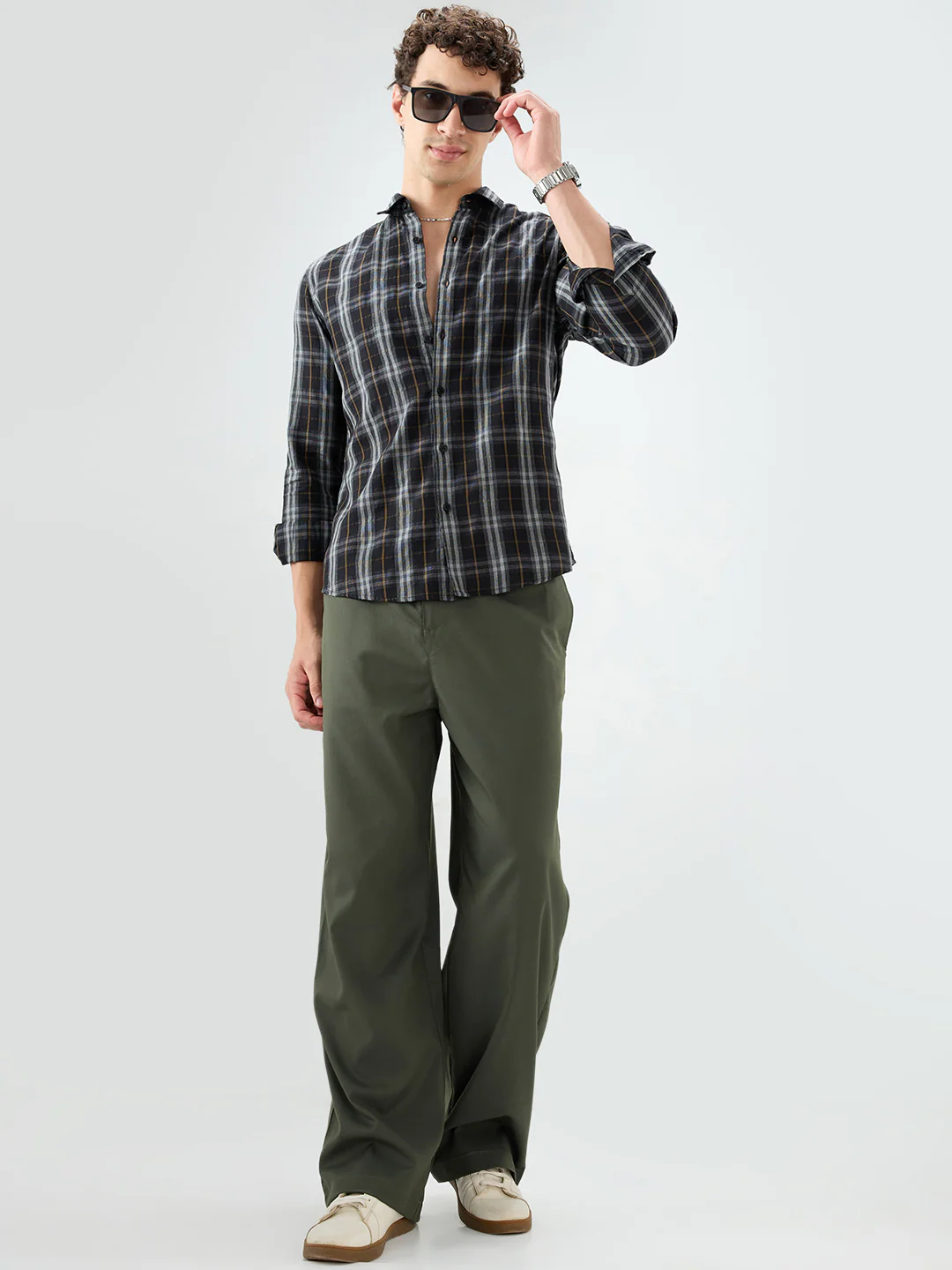 Rich Black Contrast Windowpane Melange Checks Shirt - Image 9