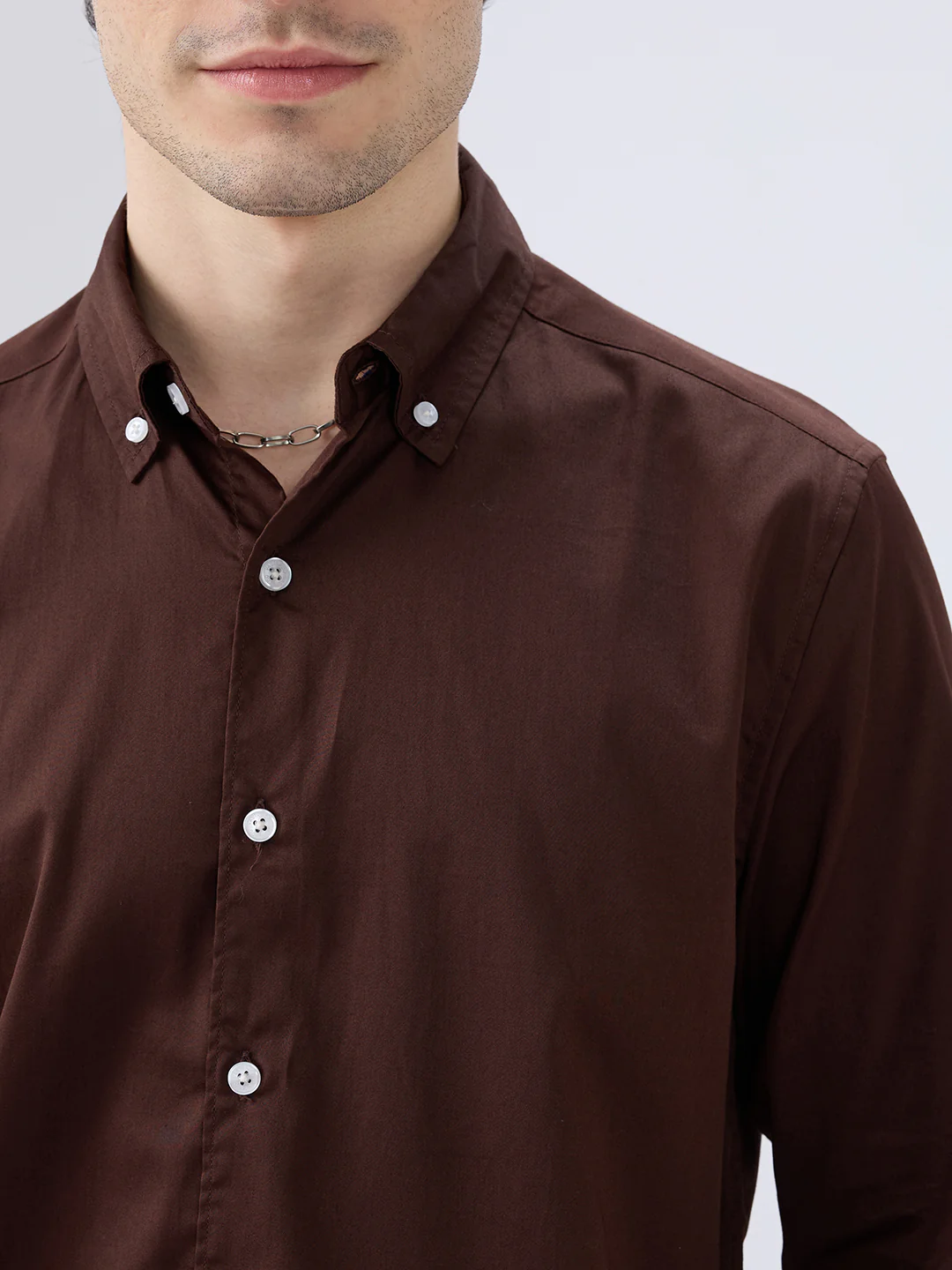 Rich Chocolate Brown Satin Shirt - Image 3
