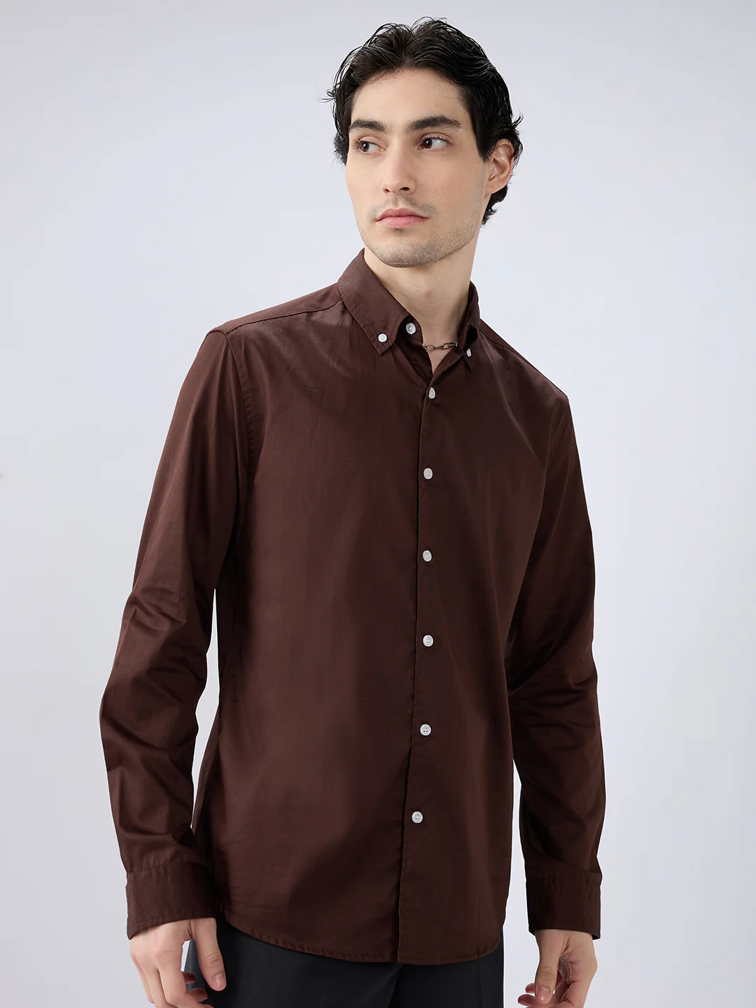 Rich Chocolate Brown Satin Shirt - Image 5
