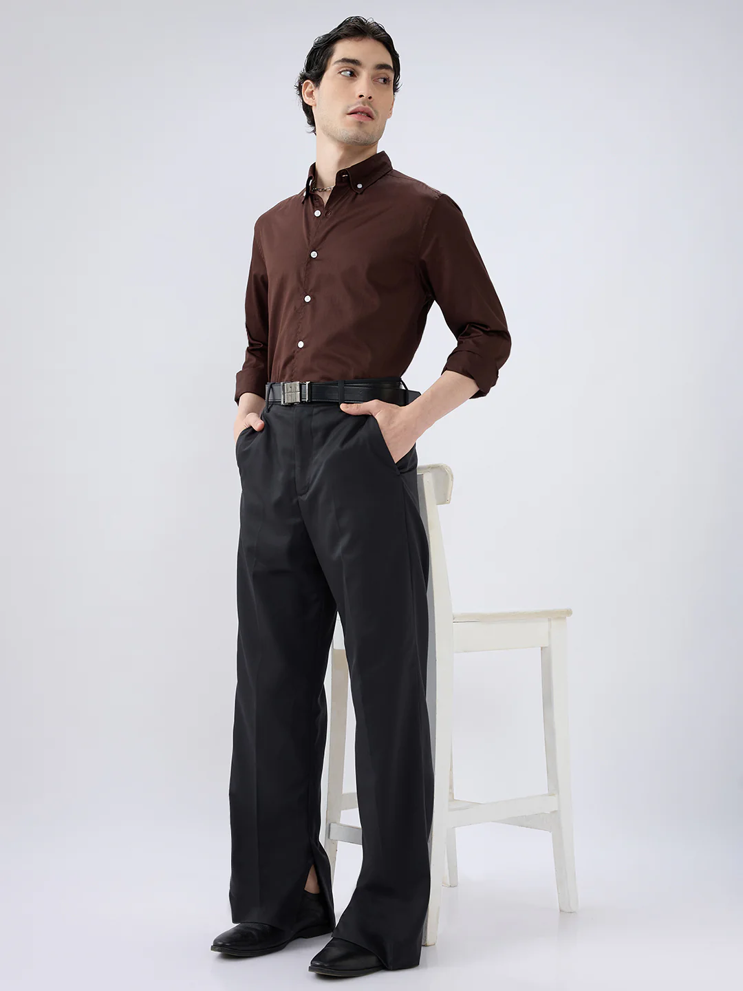 Rich Chocolate Brown Satin Shirt - Image 7