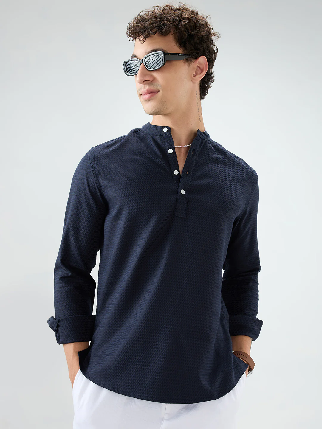 Ritzy Navy Zig-Zag Textured Kurta - Image 4
