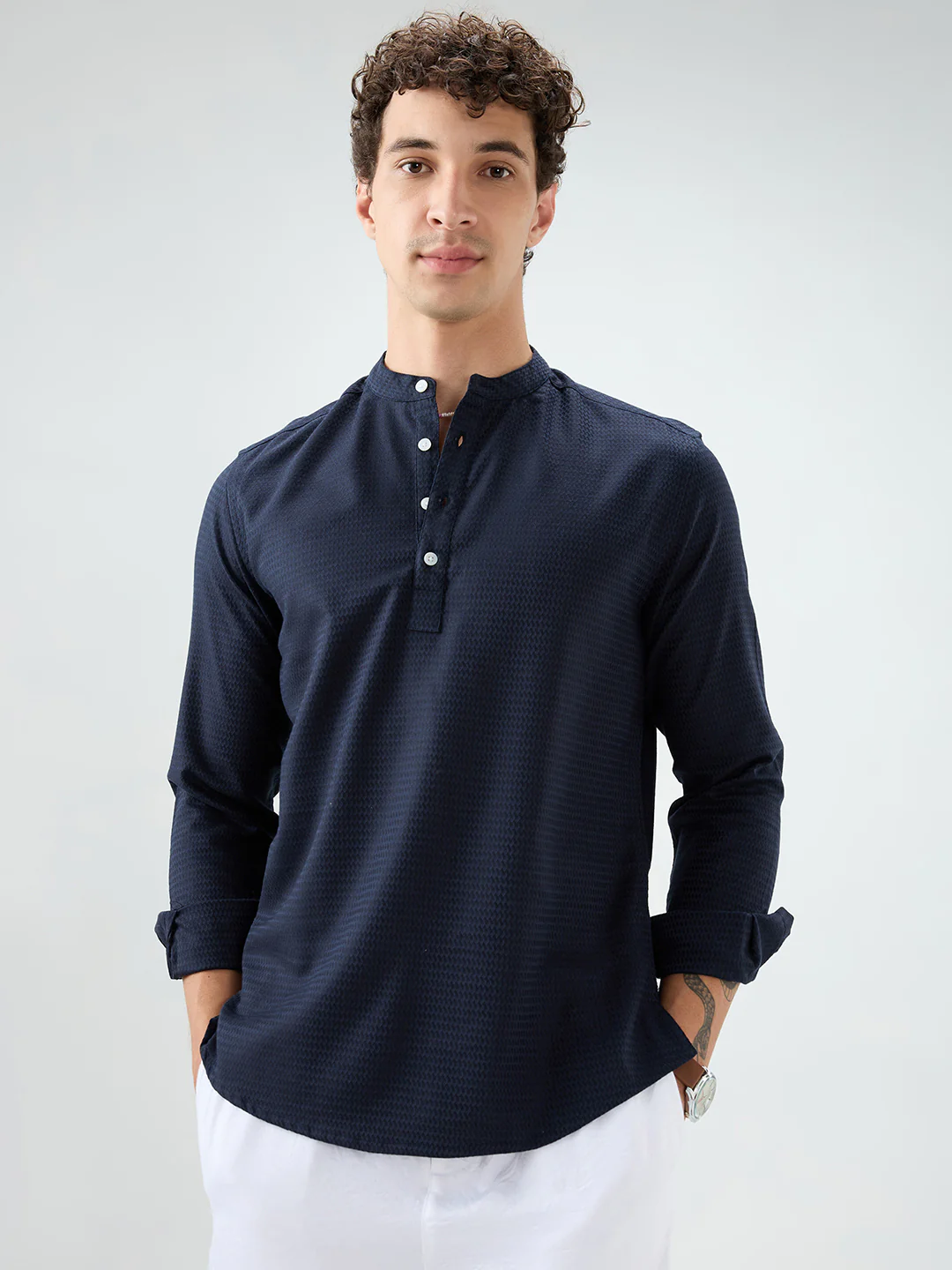 Ritzy Navy Zig-Zag Textured Kurta - Image 5