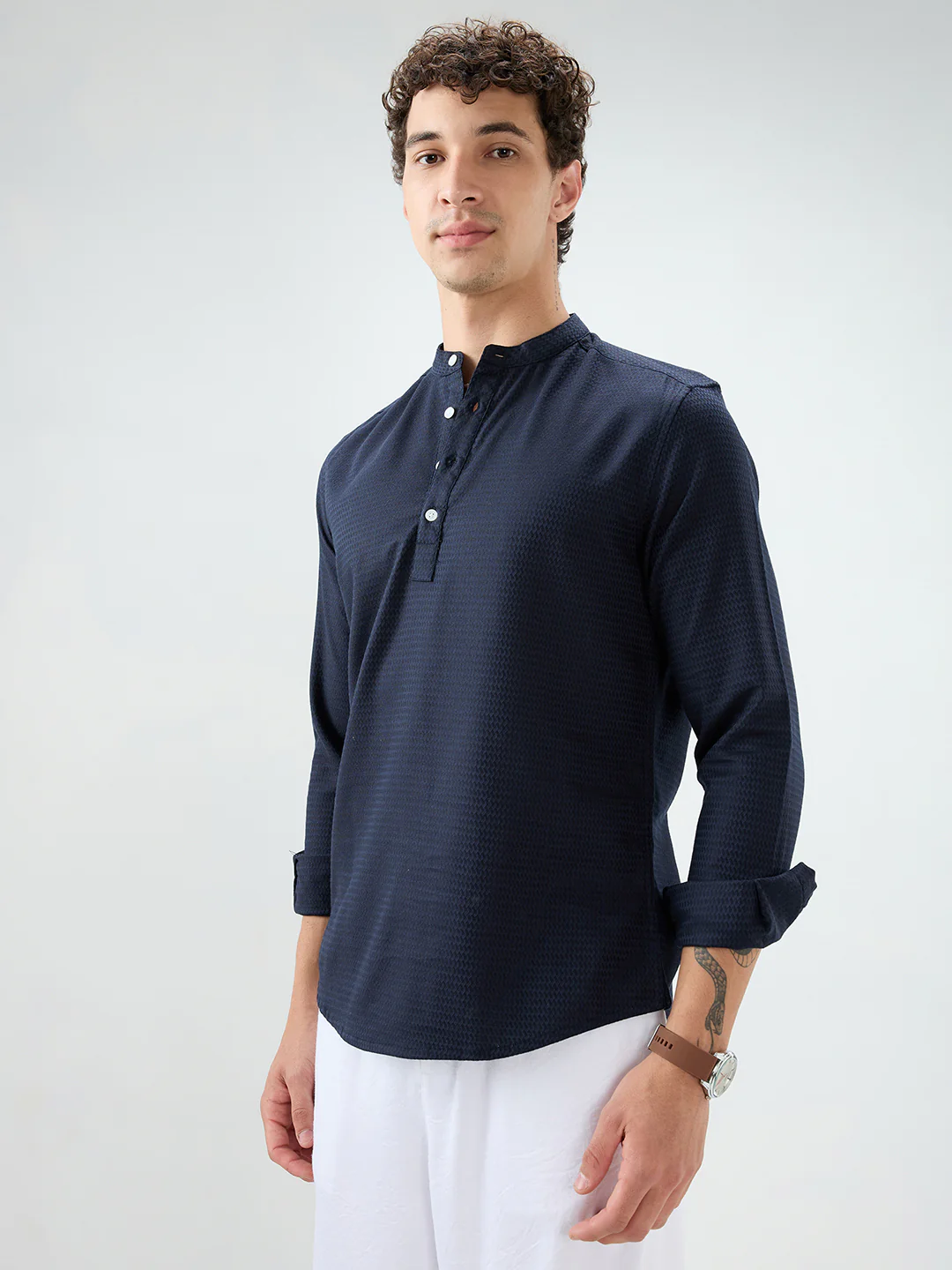 Ritzy Navy Zig-Zag Textured Kurta - Image 6
