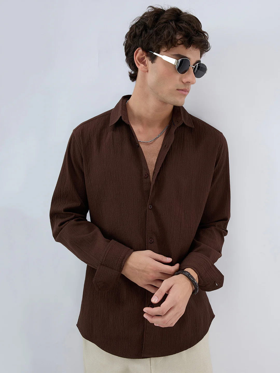 Roasted Coffee Brown Textured Shirt - Image 2