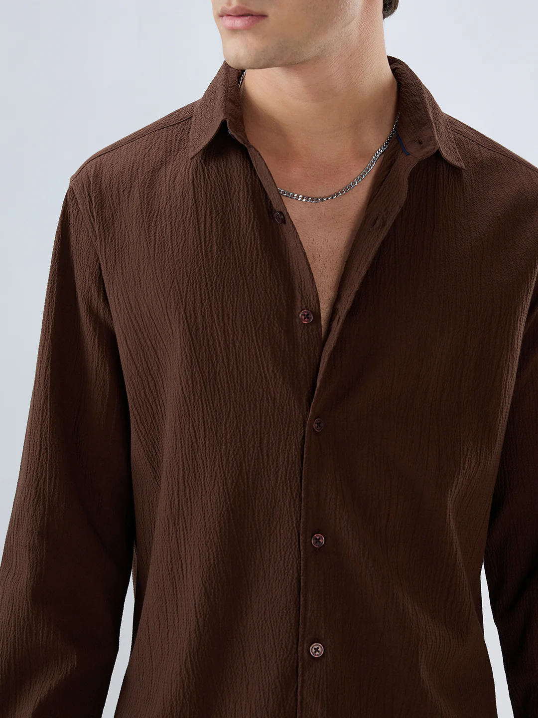 Roasted Coffee Brown Textured Shirt - Image 3