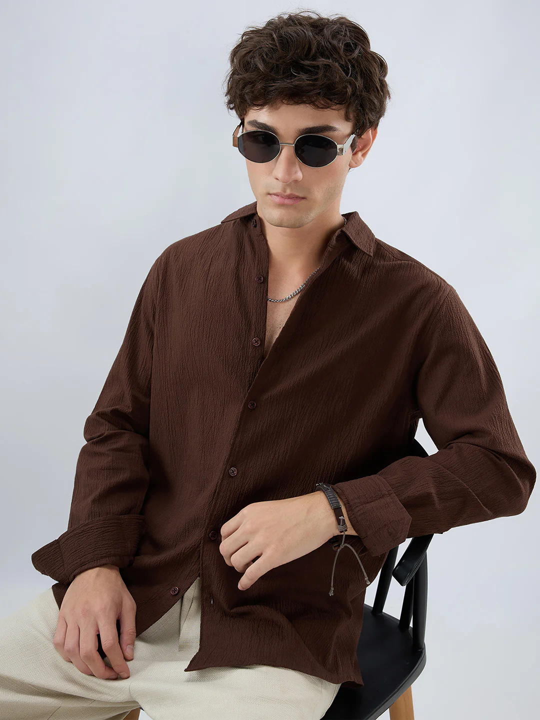 Roasted Coffee Brown Textured Shirt - Image 4