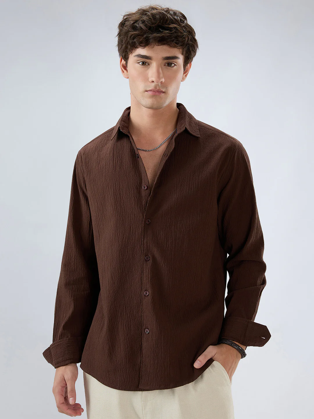 Roasted Coffee Brown Textured Shirt - Image 5