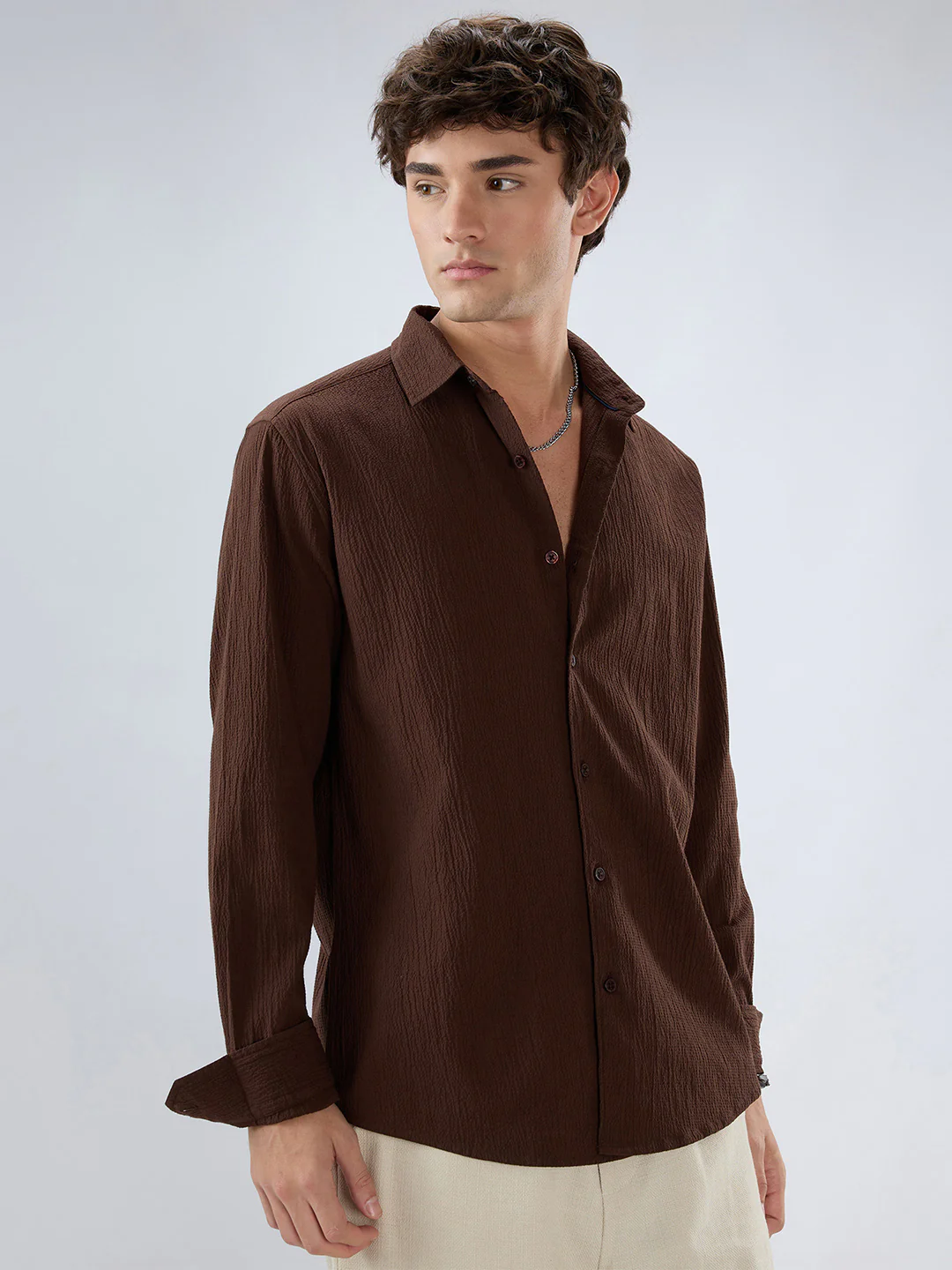 Roasted Coffee Brown Textured Shirt - Image 6