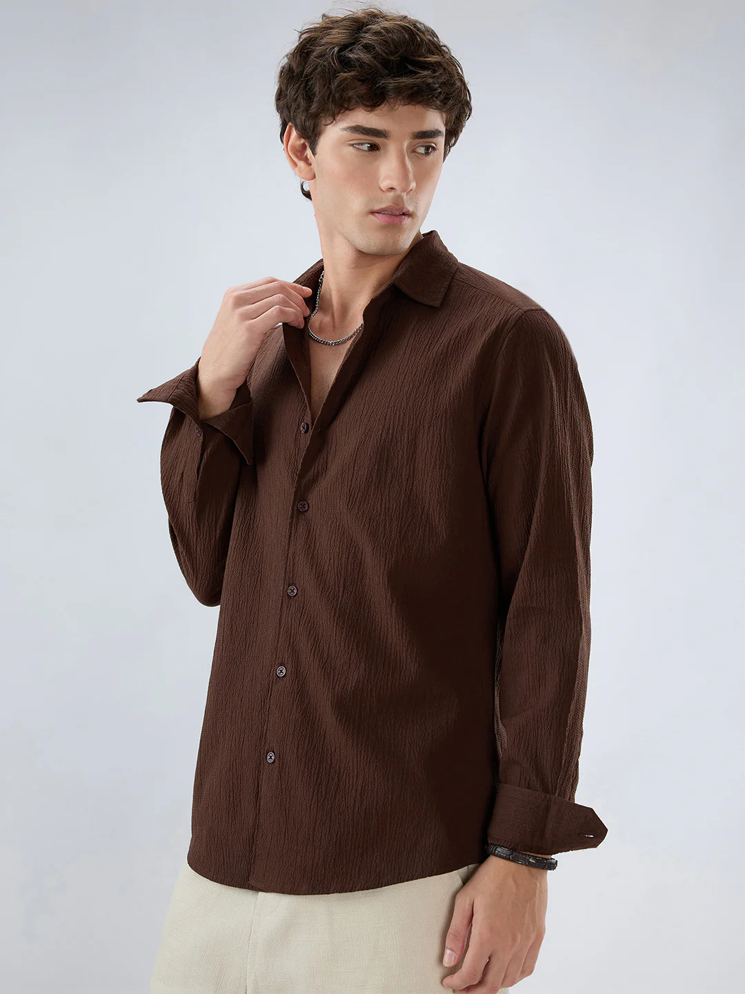 Roasted Coffee Brown Textured Shirt - Image 7