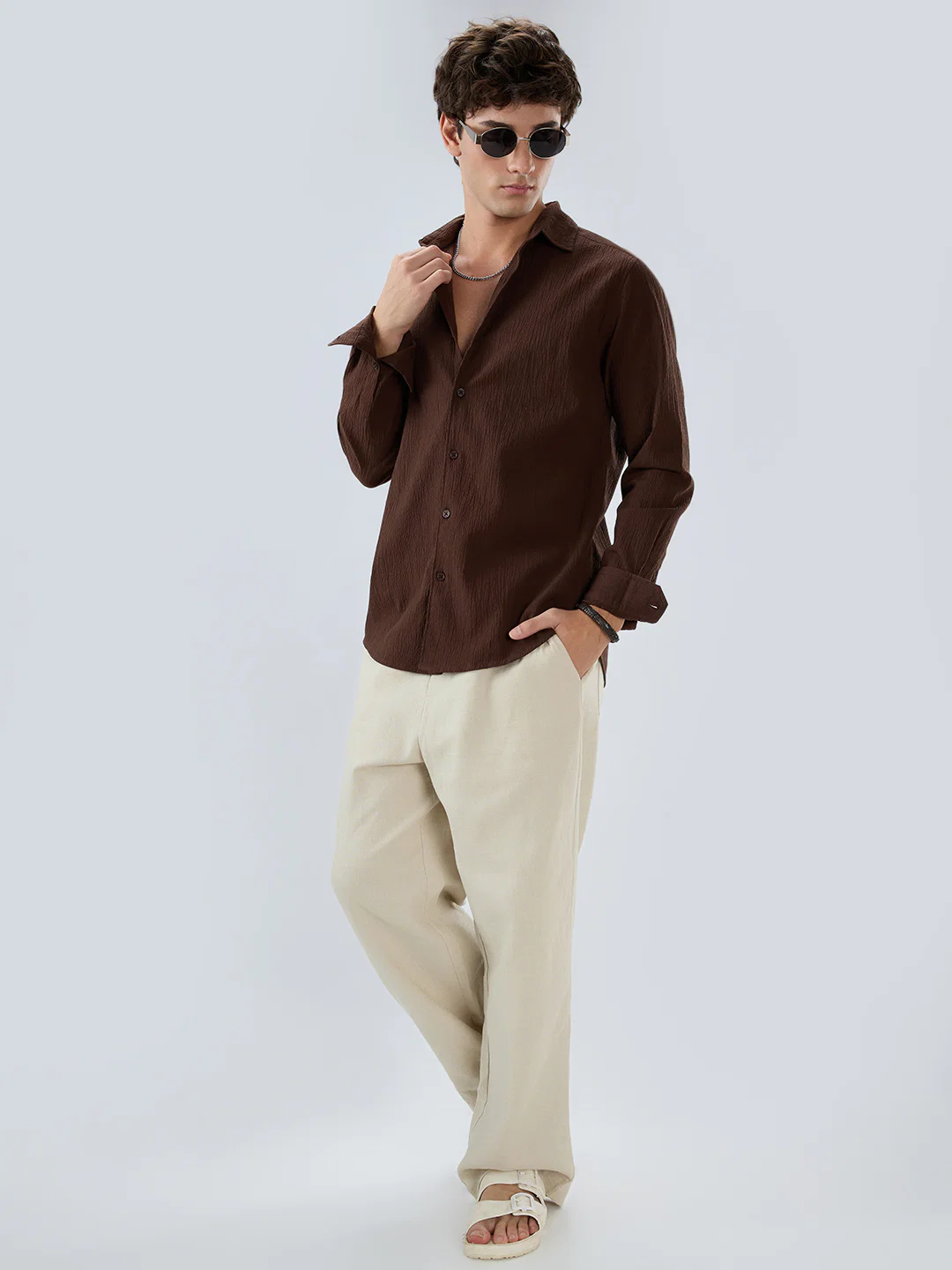 Roasted Coffee Brown Textured Shirt - Image 9