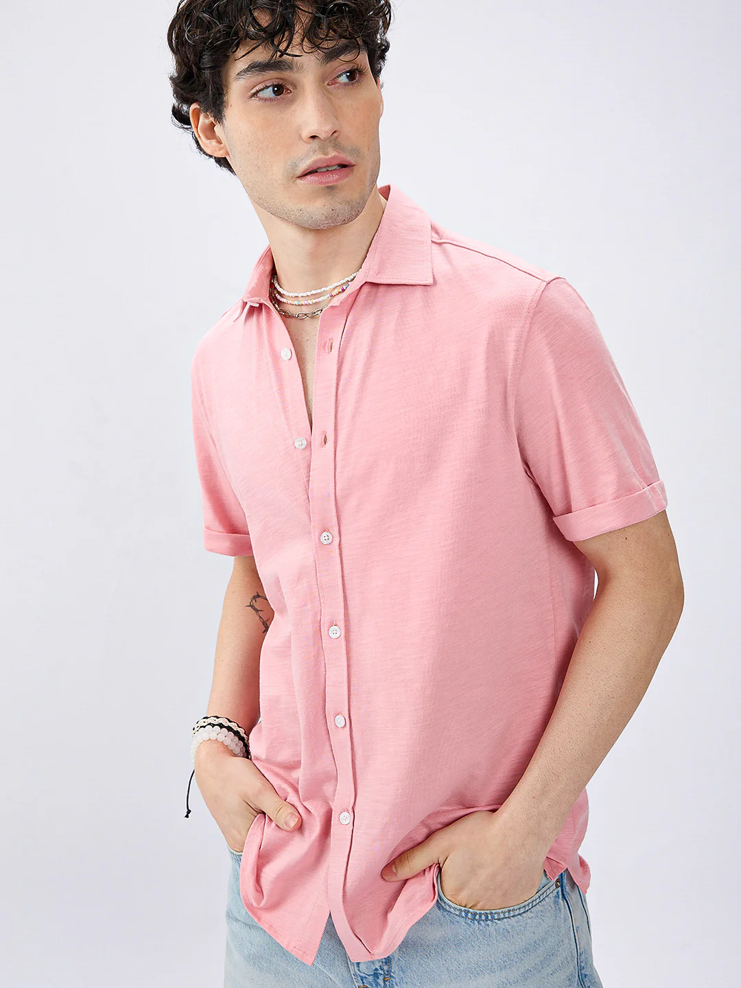 Rose Pink Blush Tone Knitted Shirt - Image 2
