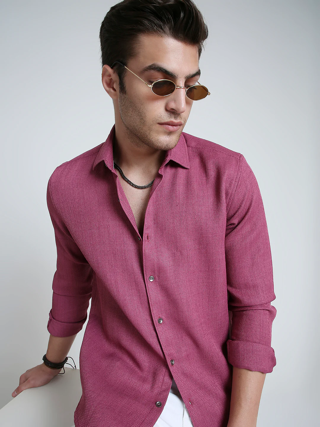 Rose Pink Mosaic Textured Shirt - Image 2