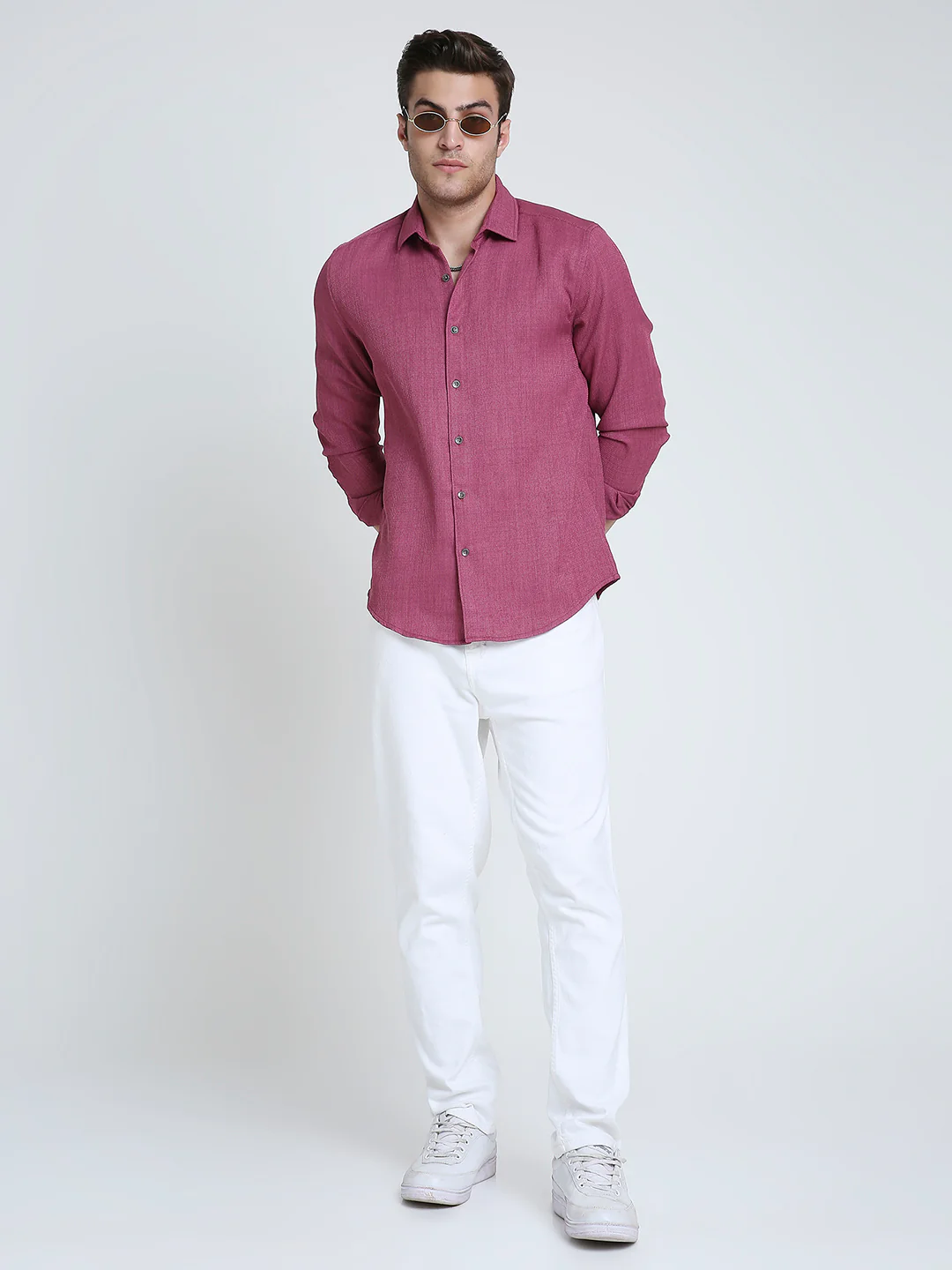 Rose Pink Mosaic Textured Shirt - Image 8