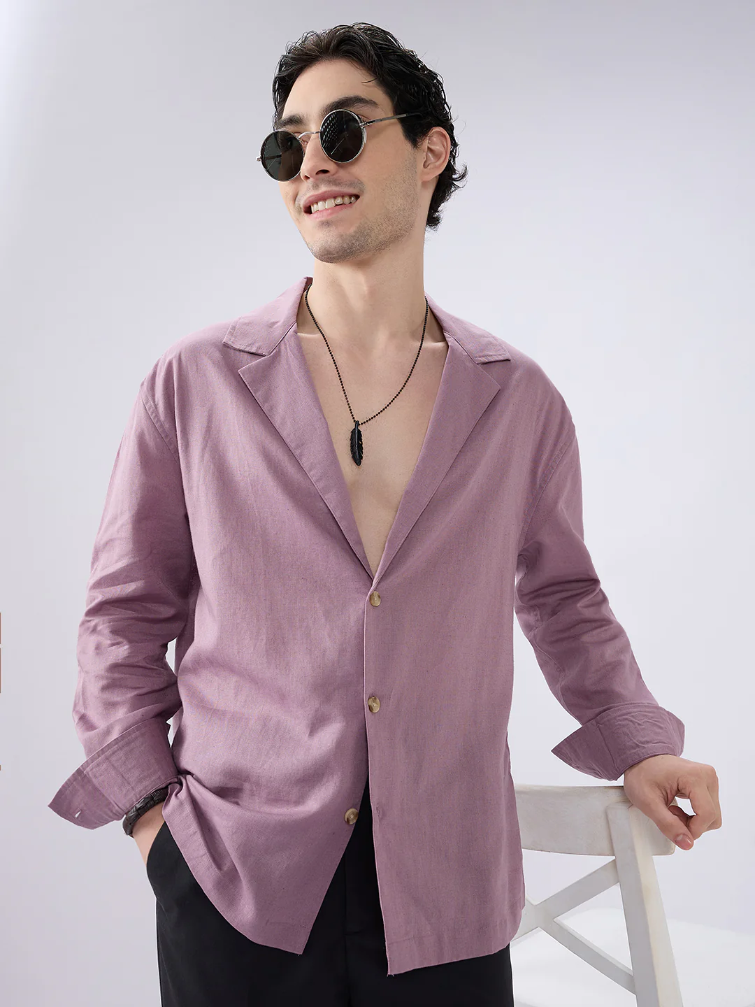 Rosemelt Linen Blend Lapel Collar Oversized Shirt - Image 2