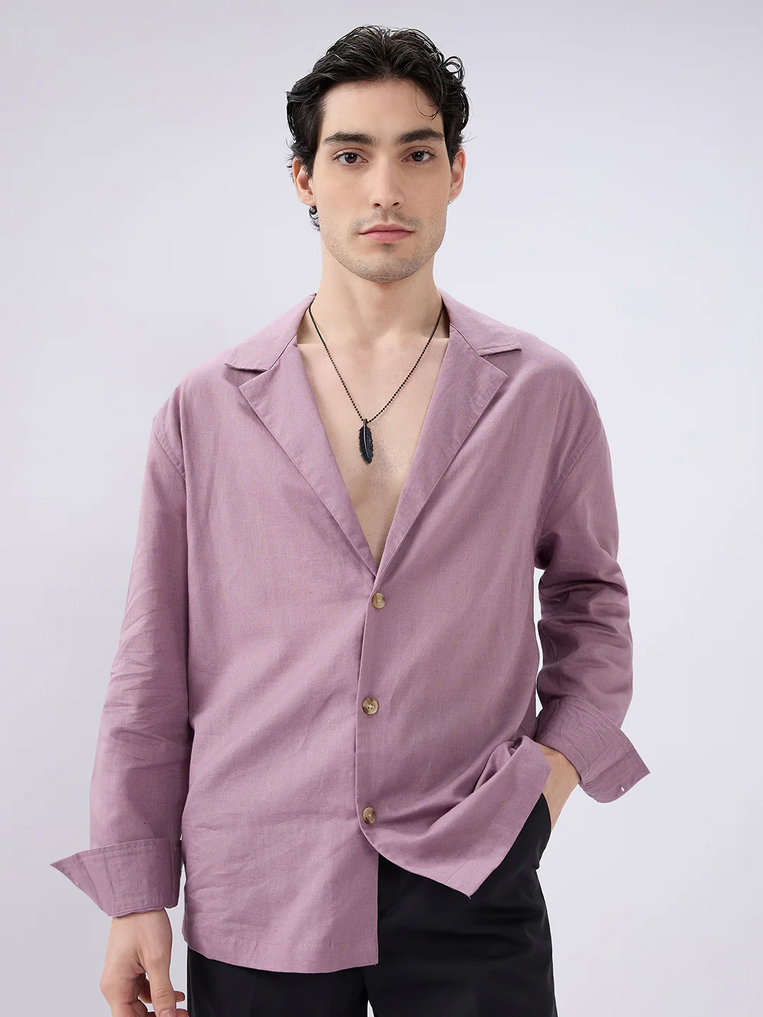 Rosemelt Linen Blend Lapel Collar Oversized Shirt - Image 3