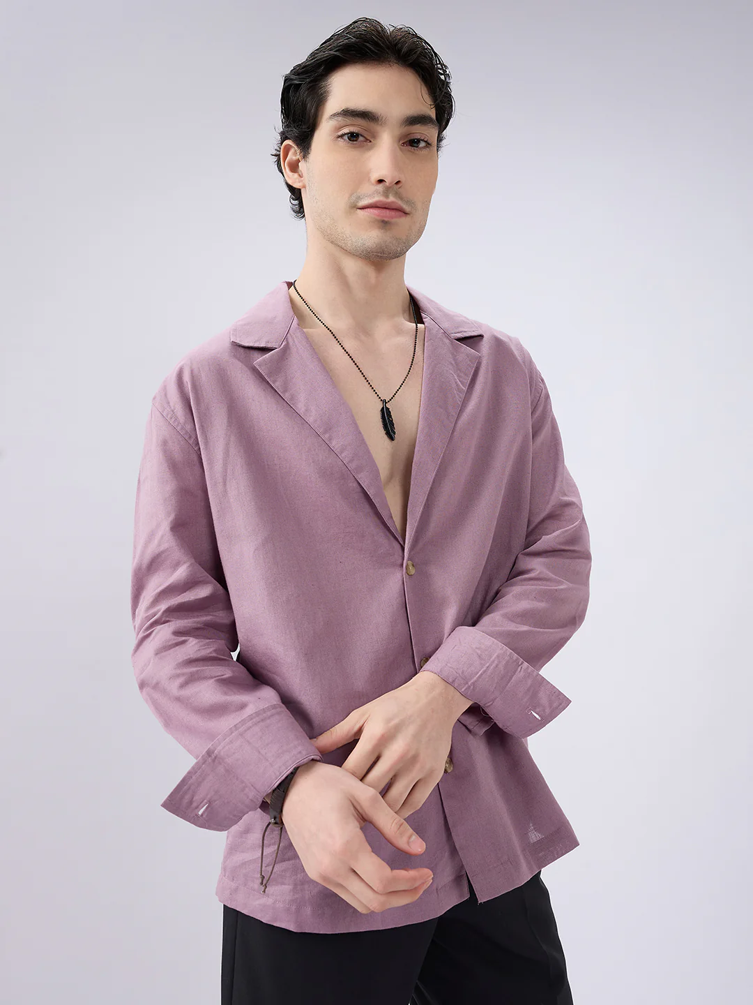 Rosemelt Linen Blend Lapel Collar Oversized Shirt - Image 4