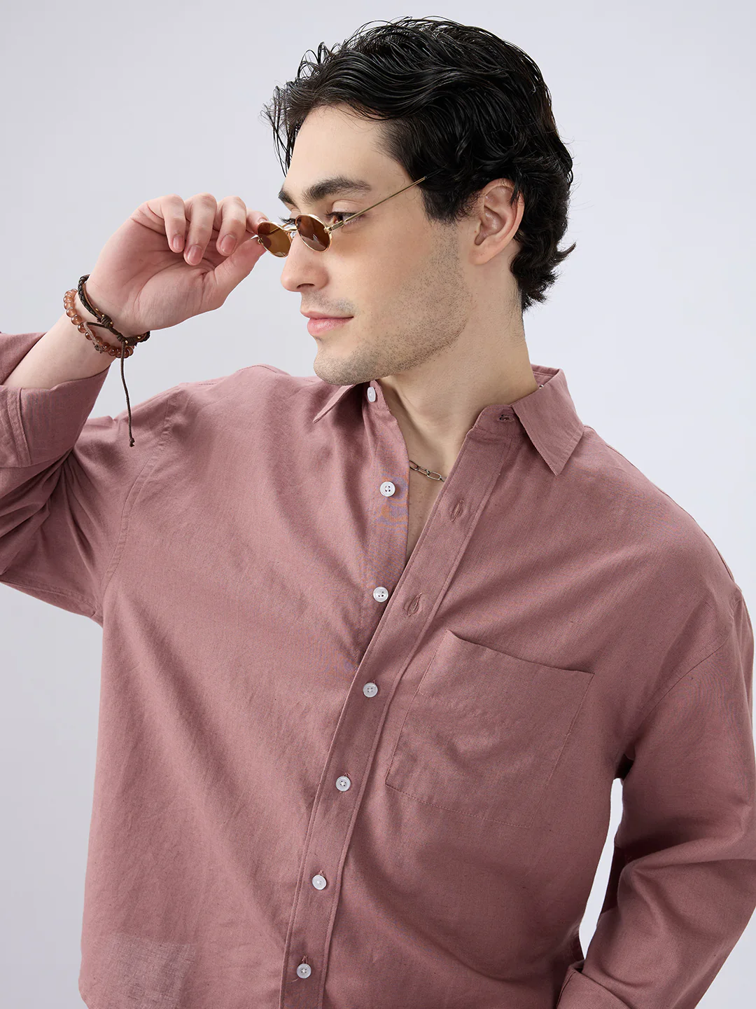 Rosewood Glint Linen Boxy Fit Crop Shirt - Image 2