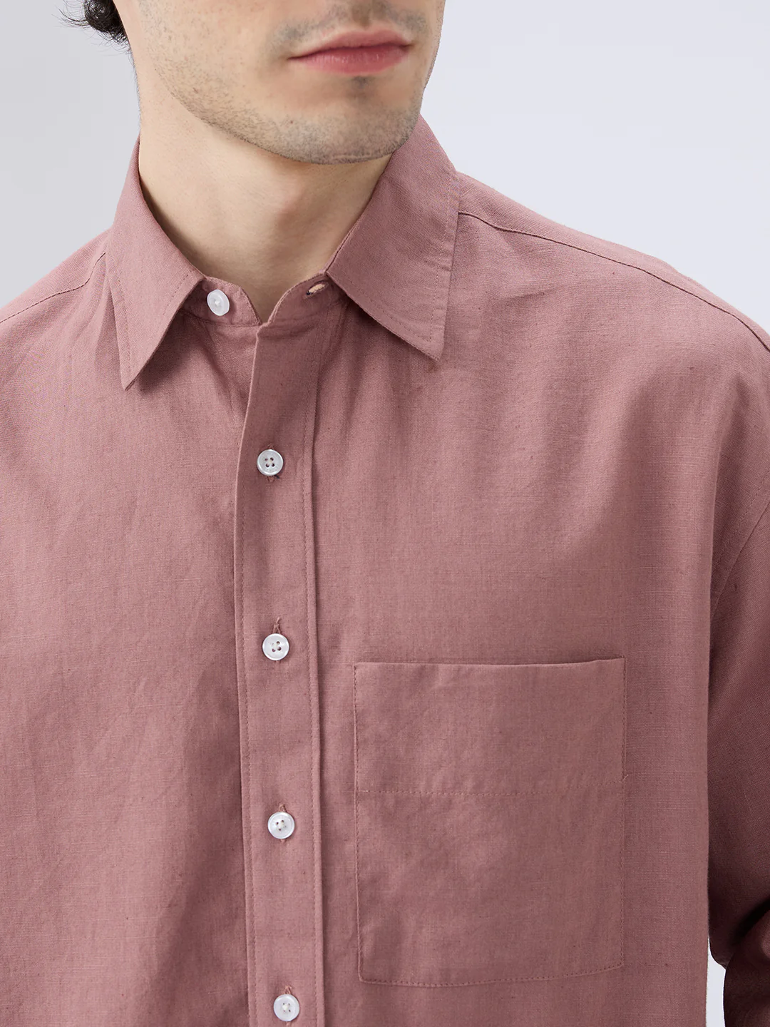 Rosewood Glint Linen Boxy Fit Crop Shirt - Image 3