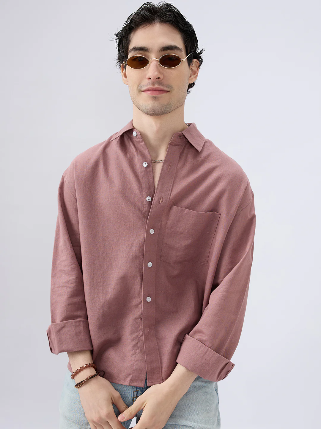 Rosewood Glint Linen Boxy Fit Crop Shirt - Image 4
