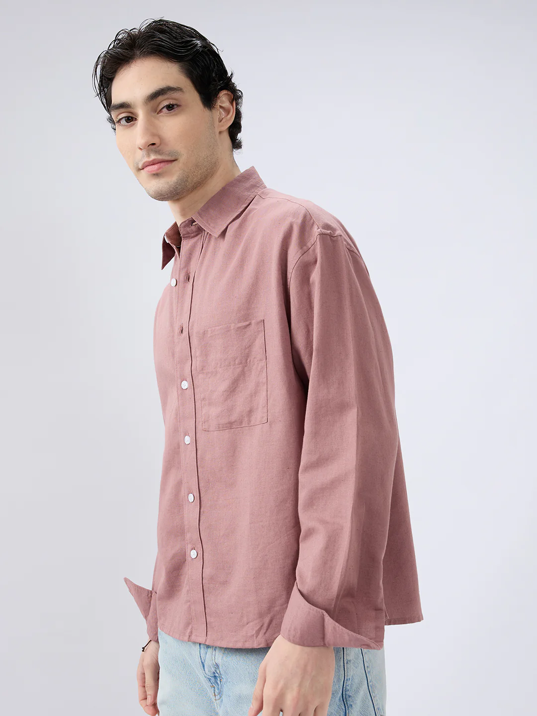 Rosewood Glint Linen Boxy Fit Crop Shirt - Image 6