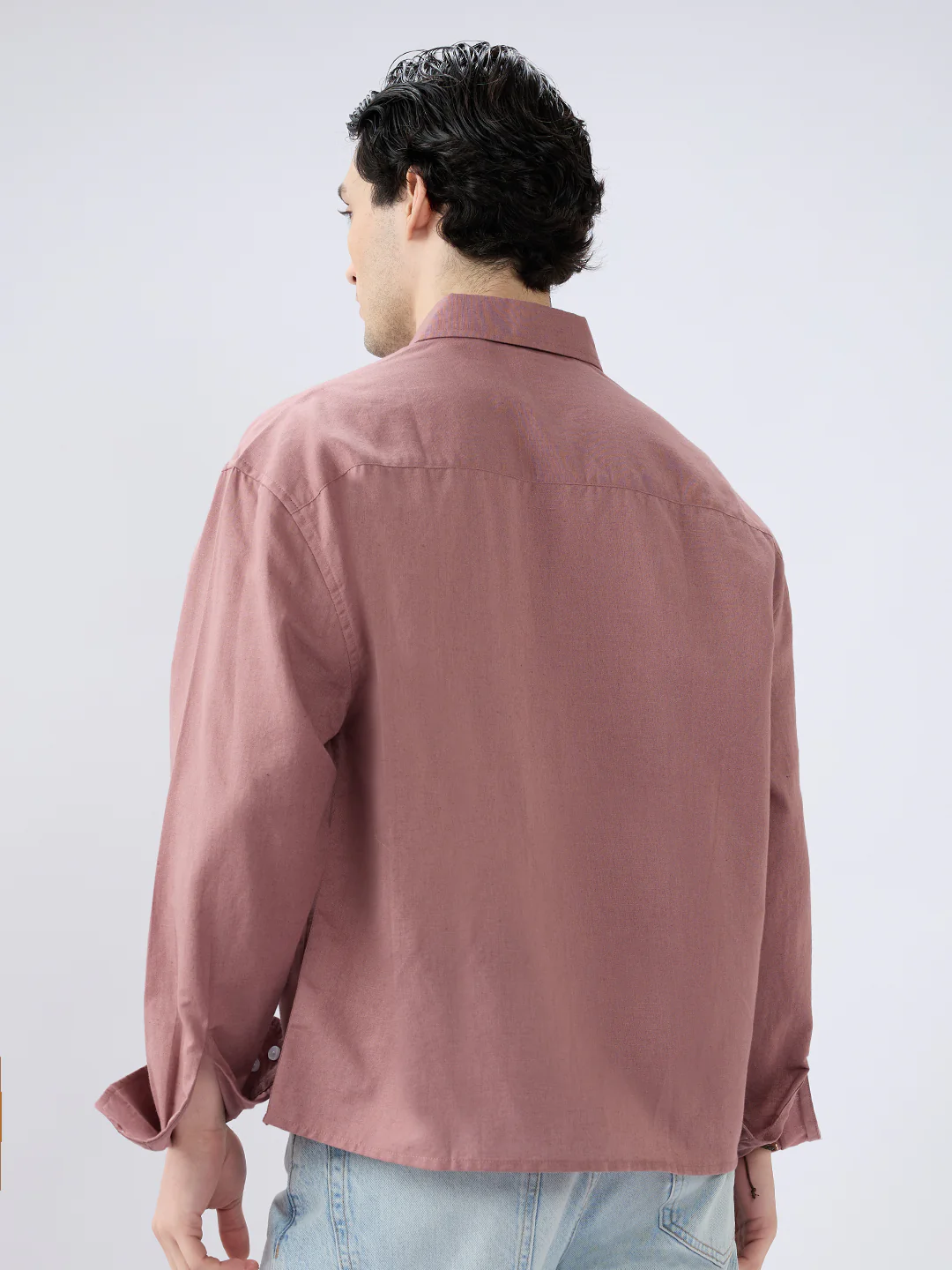 Rosewood Glint Linen Boxy Fit Crop Shirt - Image 7