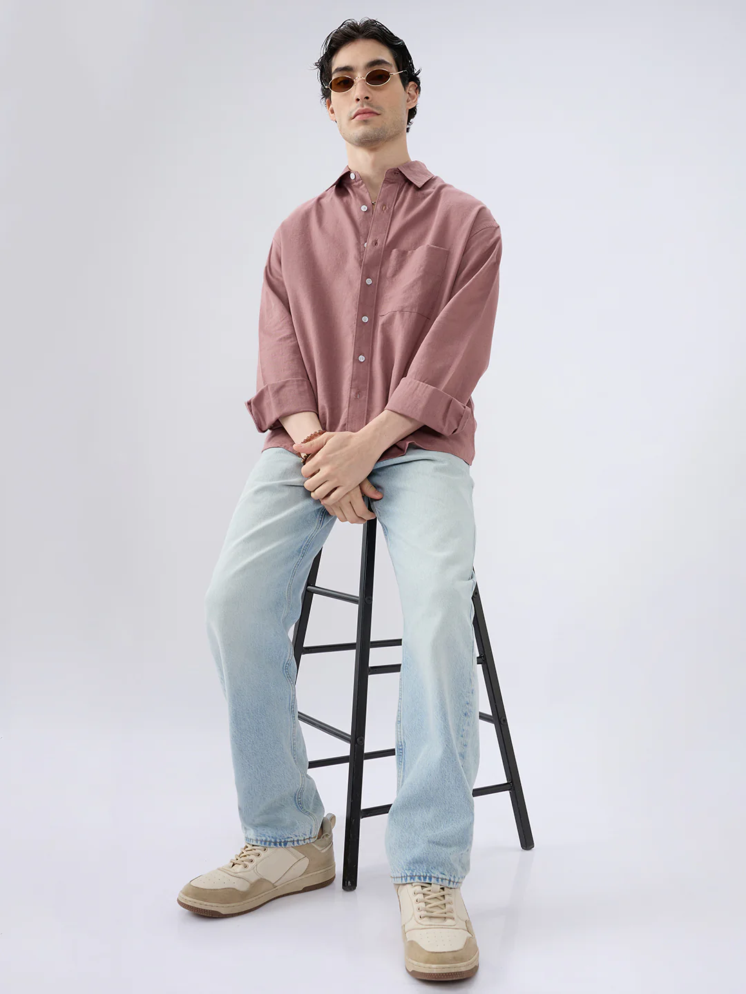 Rosewood Glint Linen Boxy Fit Crop Shirt - Image 8