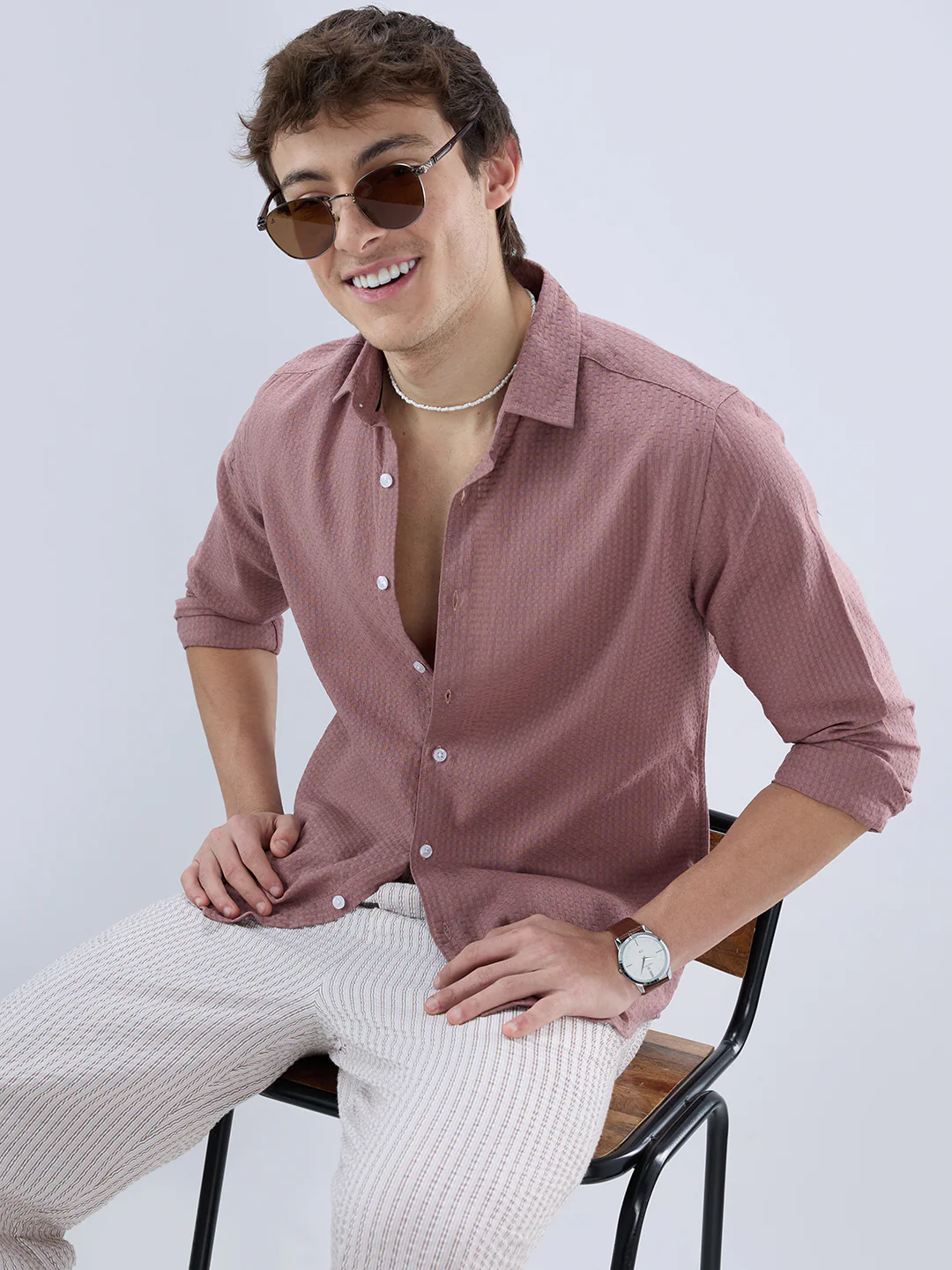 Rosewood Pink Textured Shirt - Image 2