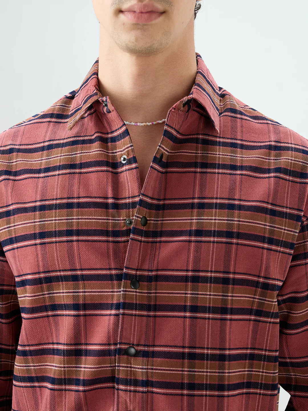 Rosewood Plaid Checks Boxy Fit Crop Cord Shirt - Image 3
