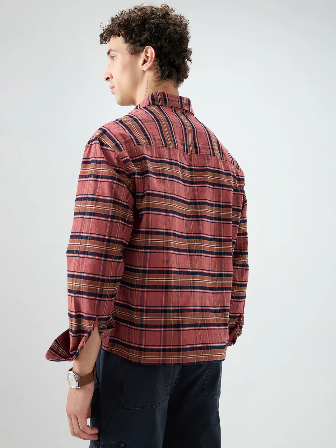 Rosewood Plaid Checks Boxy Fit Crop Cord Shirt - Image 7