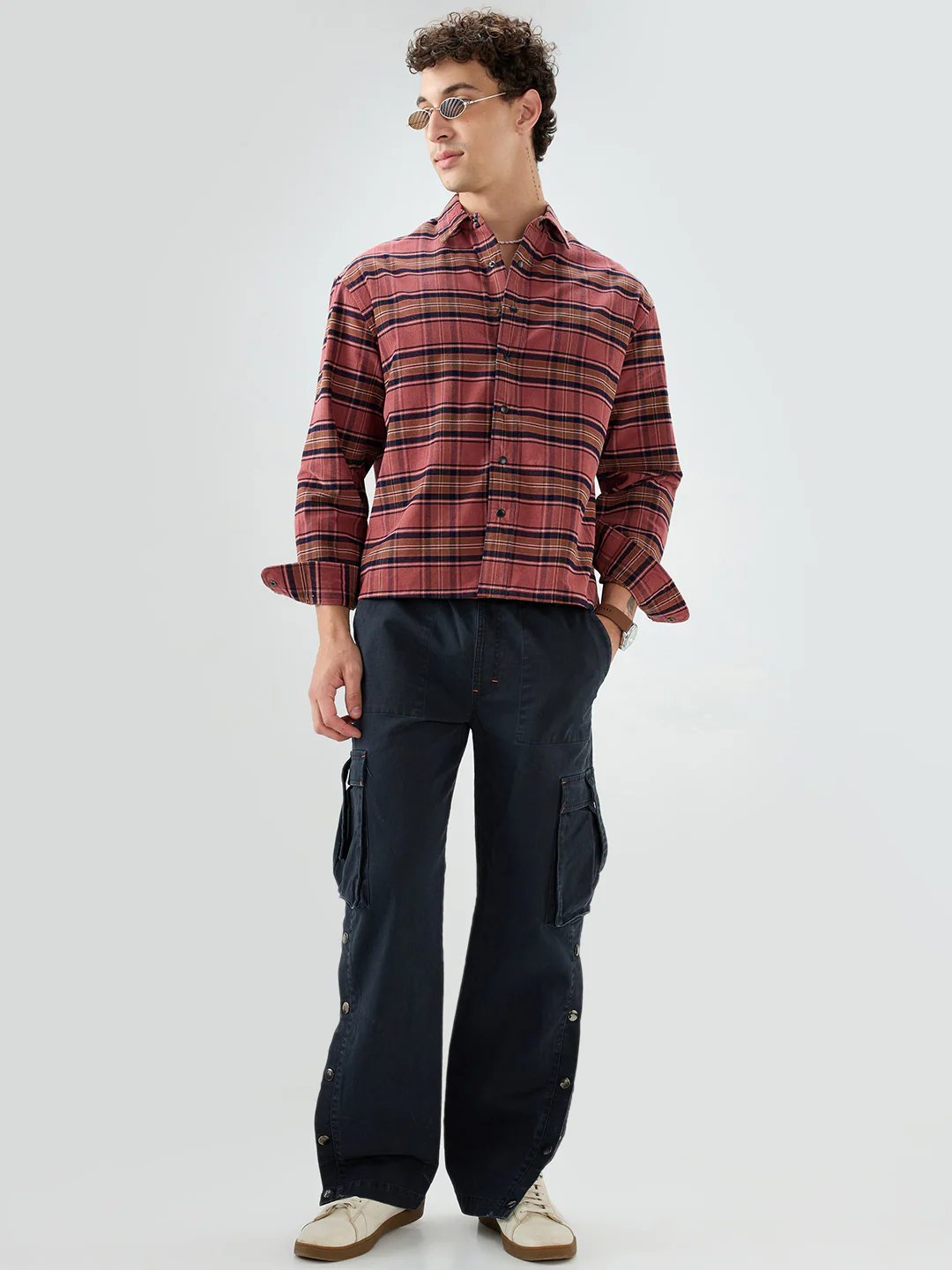 Rosewood Plaid Checks Boxy Fit Crop Cord Shirt - Image 8