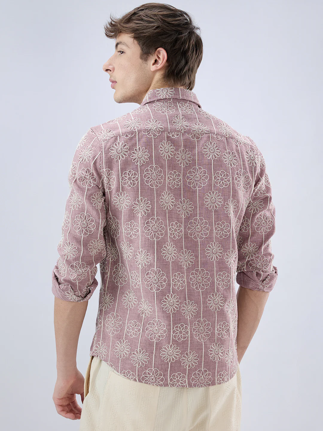 Rouge Pink Floral Embroidered Slub Shirt - Image 7