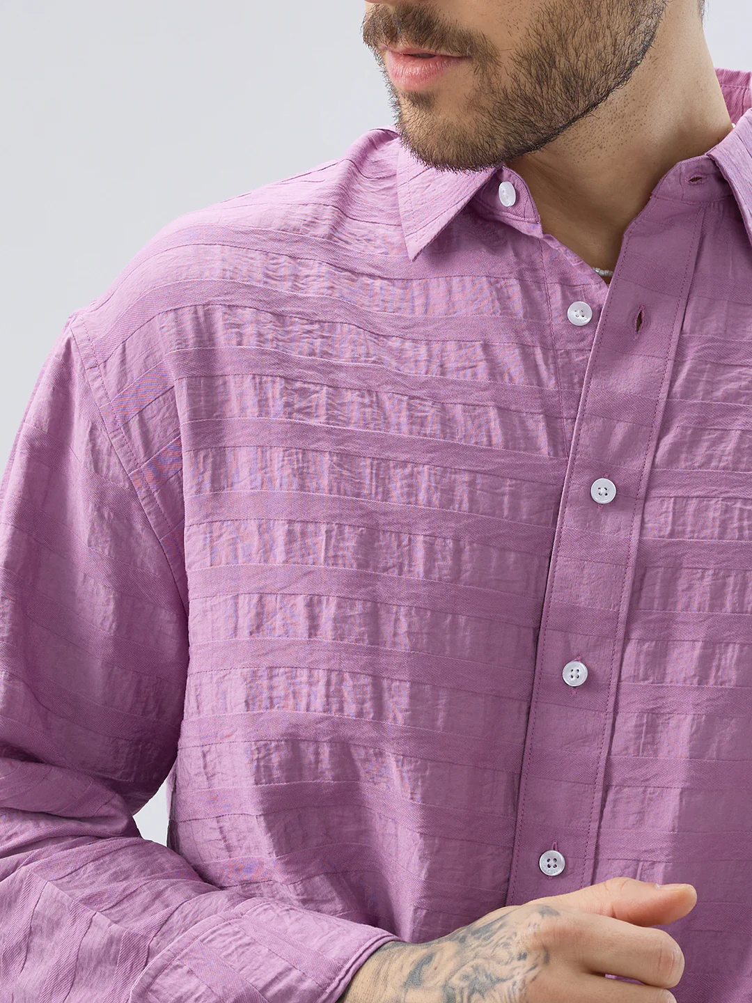 Royal Hopbush Purple Horizontal Textured Crinkled Shirt - Image 3